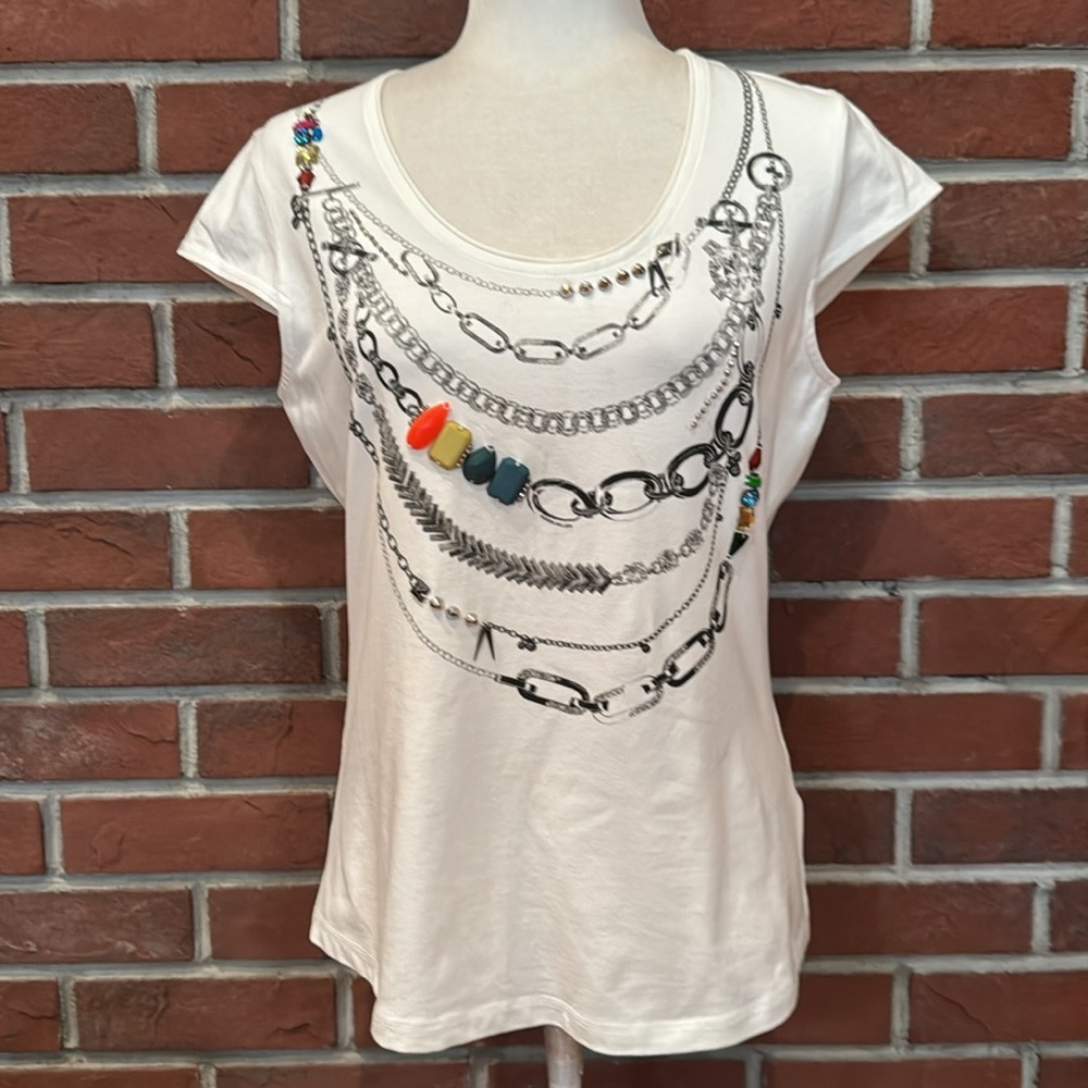 •Karen Millen Embelished Top Stretch Cotton T-shirt Size 10